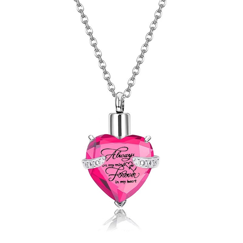 Heart Shaped Glass Urn Pendant with Birthstone Accent