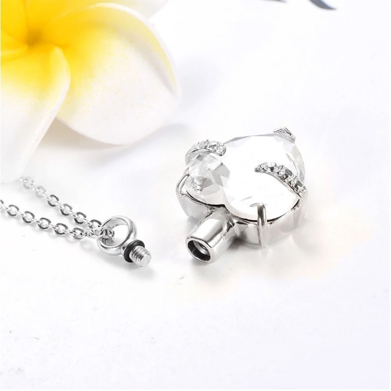 Heart Shaped Glass Urn Pendant with Birthstone Accent