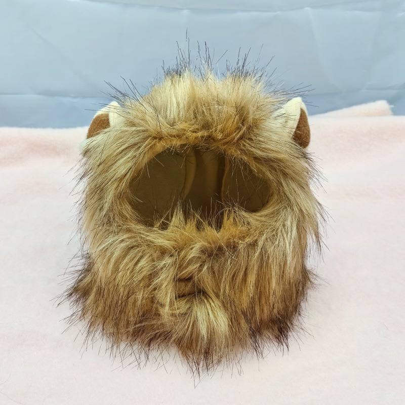 Funny Polyester Wig with Lion Ears for Pets