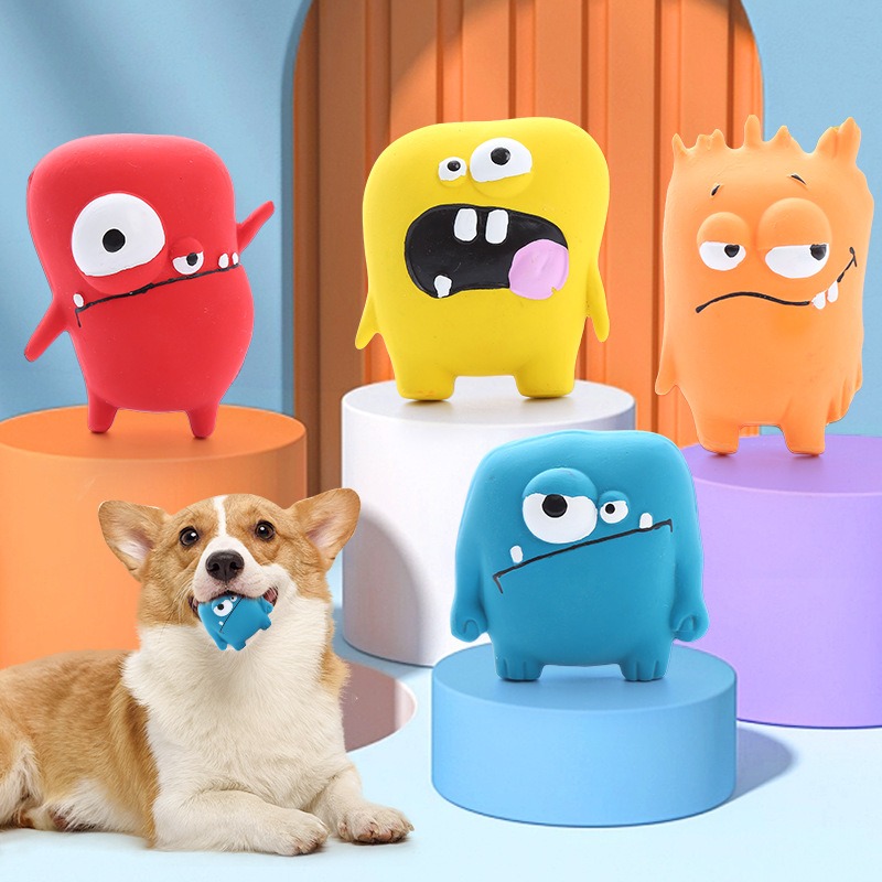 Natural Rubber Monster Squeaky Chew Toy for Puppies