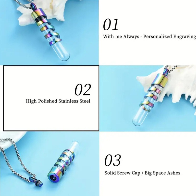 Cylindrical Glass Jar Memorial Urn Necklace