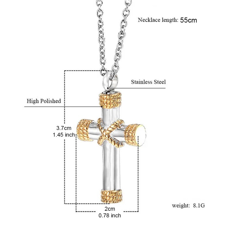 Stainless Steel Cross Pet Ashes Memorial Pendant