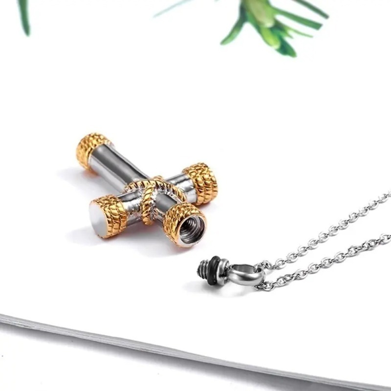 Stainless Steel Cross Pet Ashes Memorial Pendant