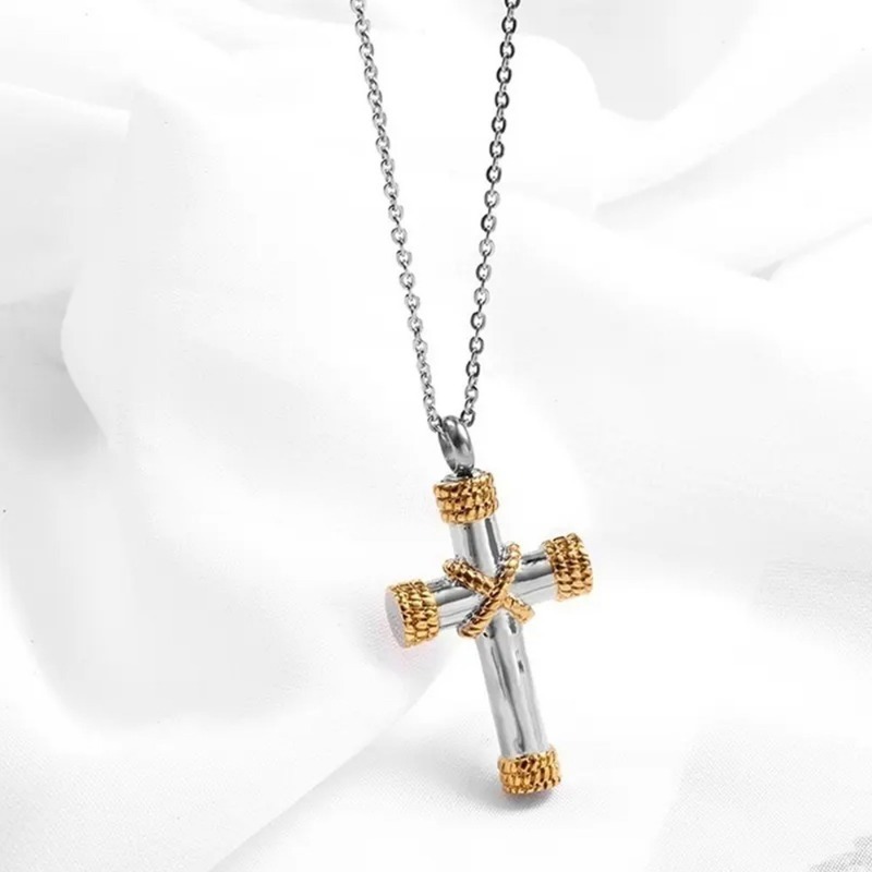 Stainless Steel Cross Pet Ashes Memorial Pendant