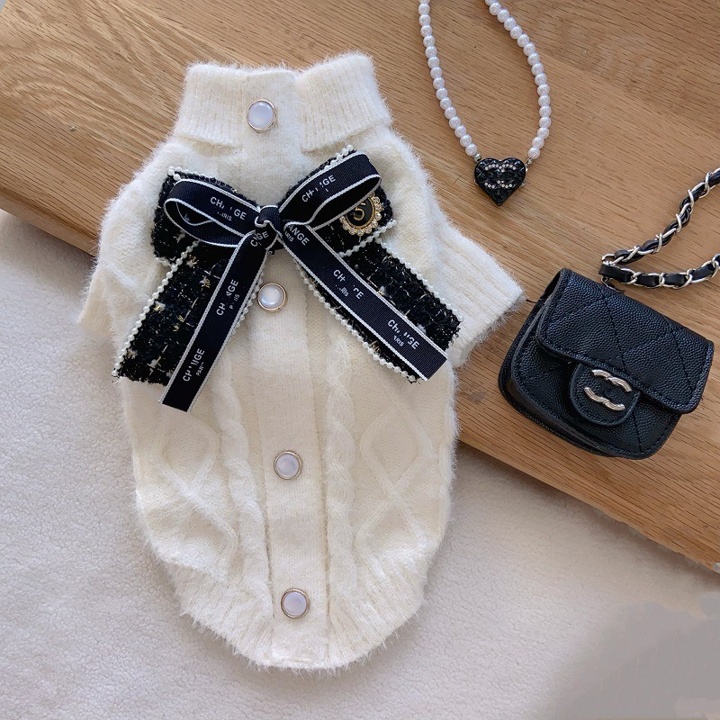 Pet Sweater with Bow Decoration Acrylic Fiber