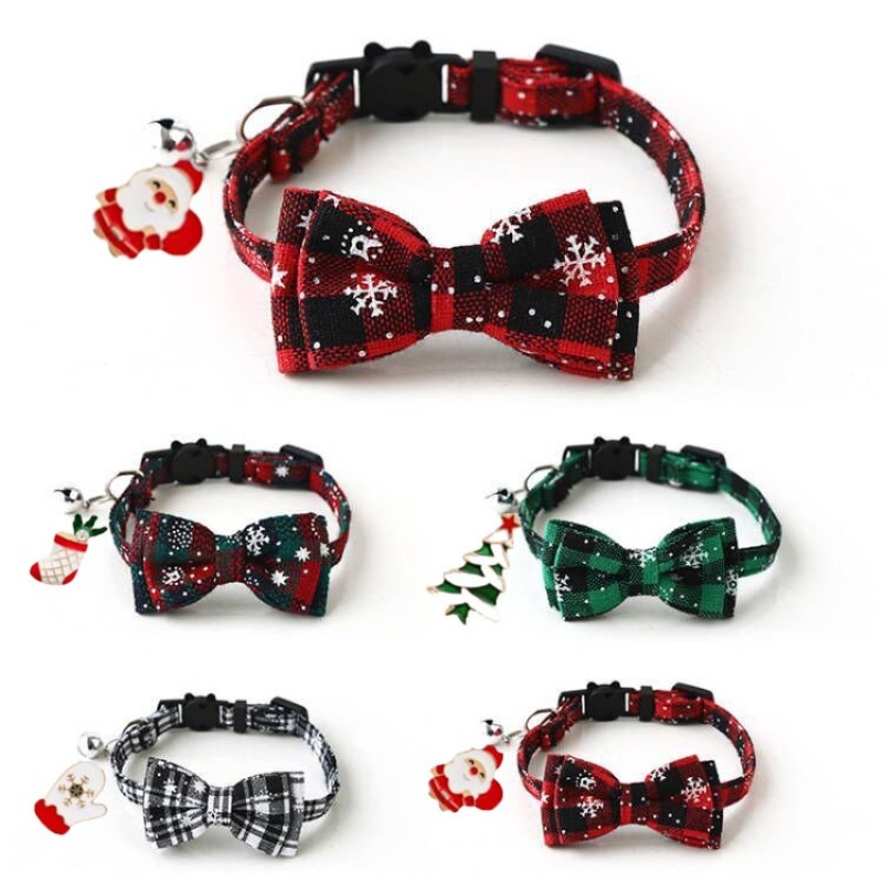 Christmas Striped Pet Collar with Bow Bell Decoration