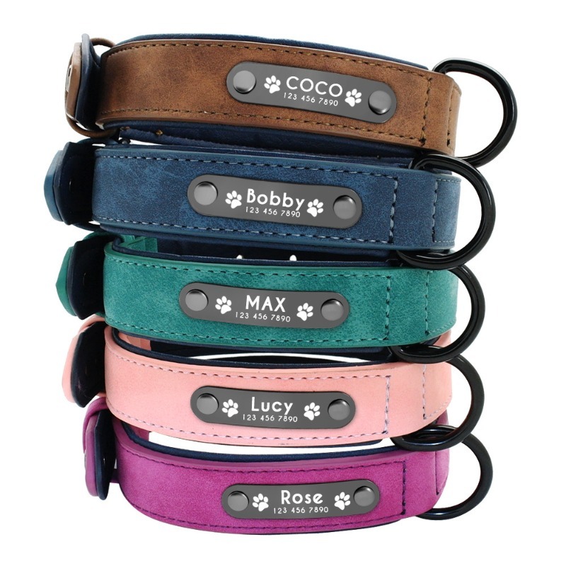 Personalized Solid Leather Dog Collar for Writing Name