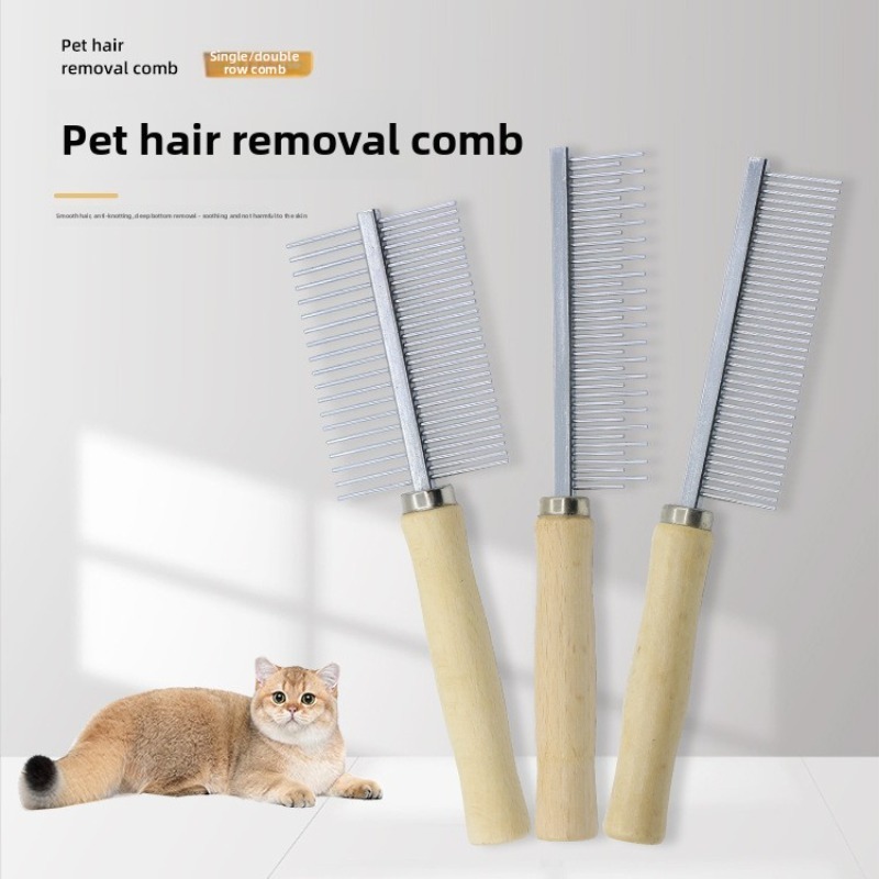 Stainless Steel Pet Hair Comb with Wooden Handle