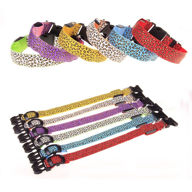 LED Pet Collar Leopard Print Nylon Luminous