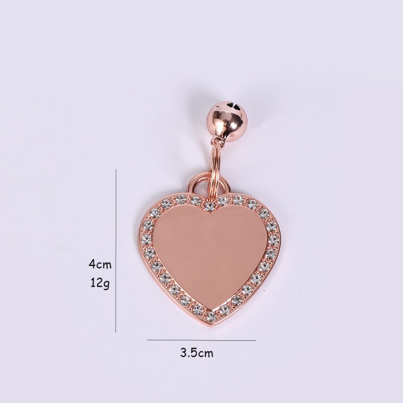 Pet ID Tag Rhinestone Heart Laser Engraved