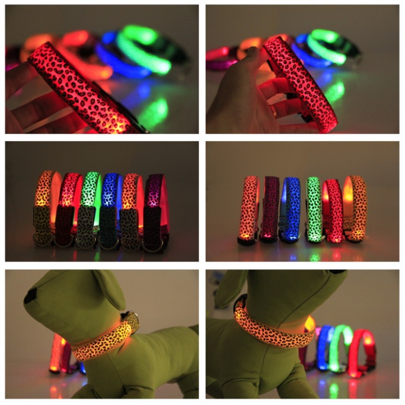 LED Pet Collar Leopard Print Nylon Luminous