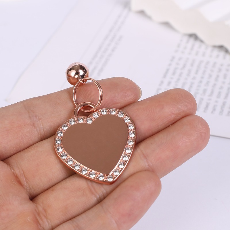 Pet ID Tag Rhinestone Heart Laser Engraved
