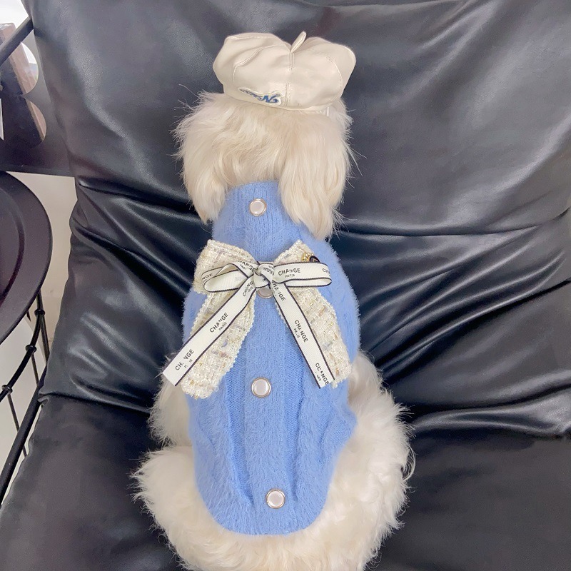 Pet Sweater with Bow Decoration Acrylic Fiber
