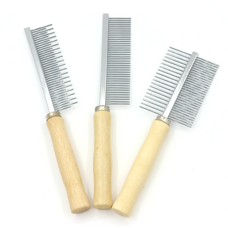 Stainless Steel Pet Hair Comb with Wooden Handle