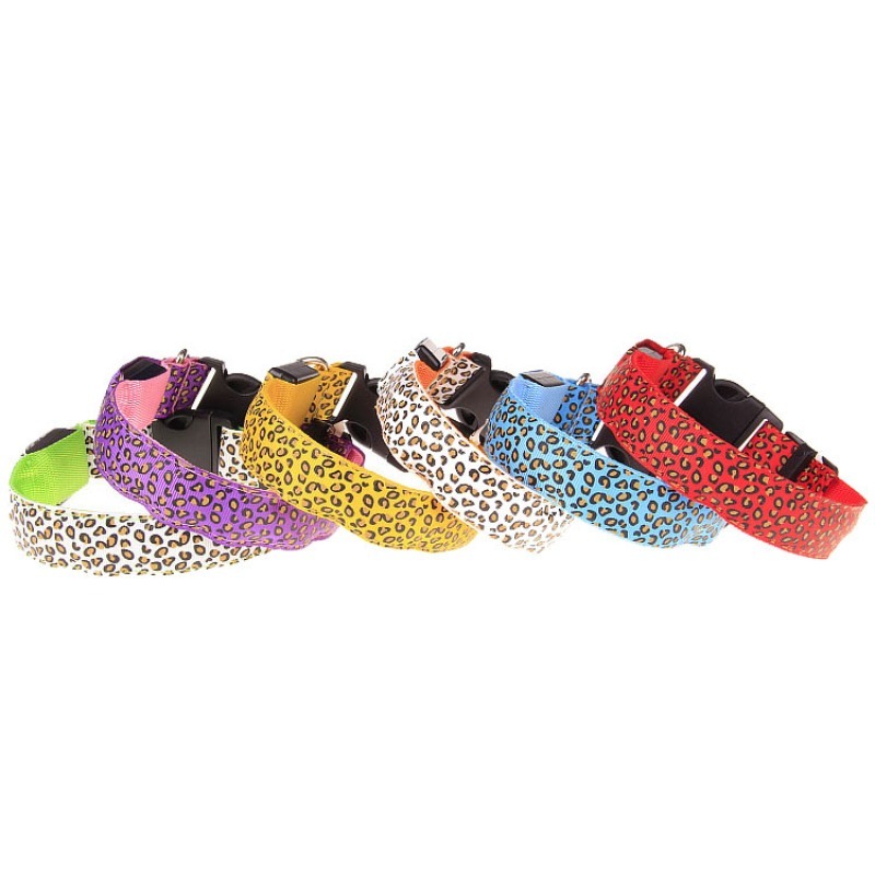 LED Pet Collar Leopard Print Nylon Luminous