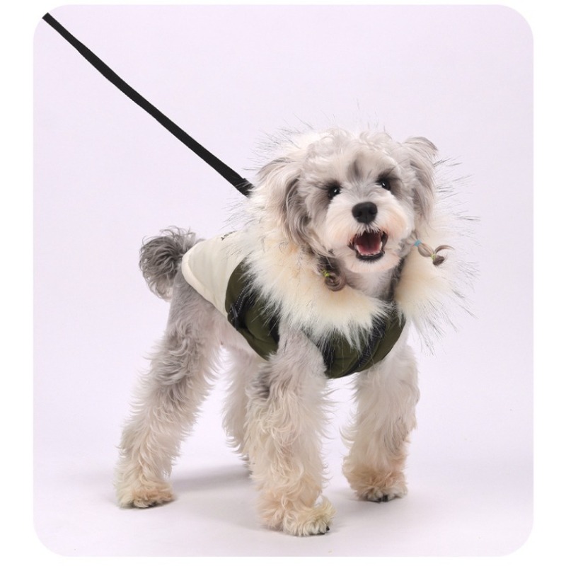 Windproof Hooded Dog Waistcoat with Fur Collar