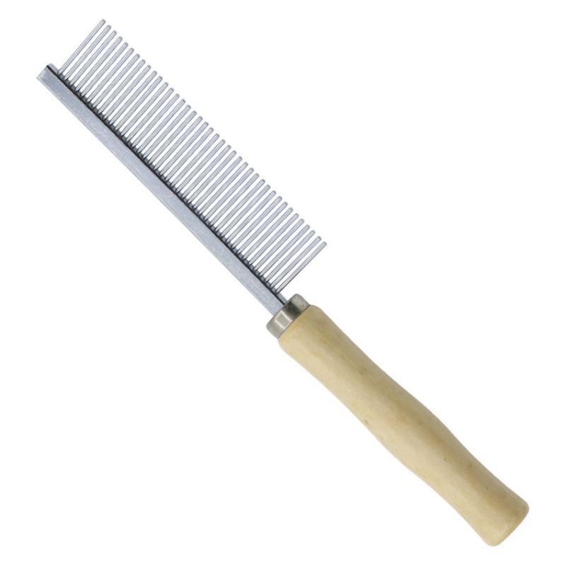Stainless Steel Pet Hair Comb with Wooden Handle