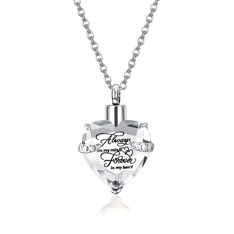 Heart Shaped Glass Urn Pendant with Birthstone Accent