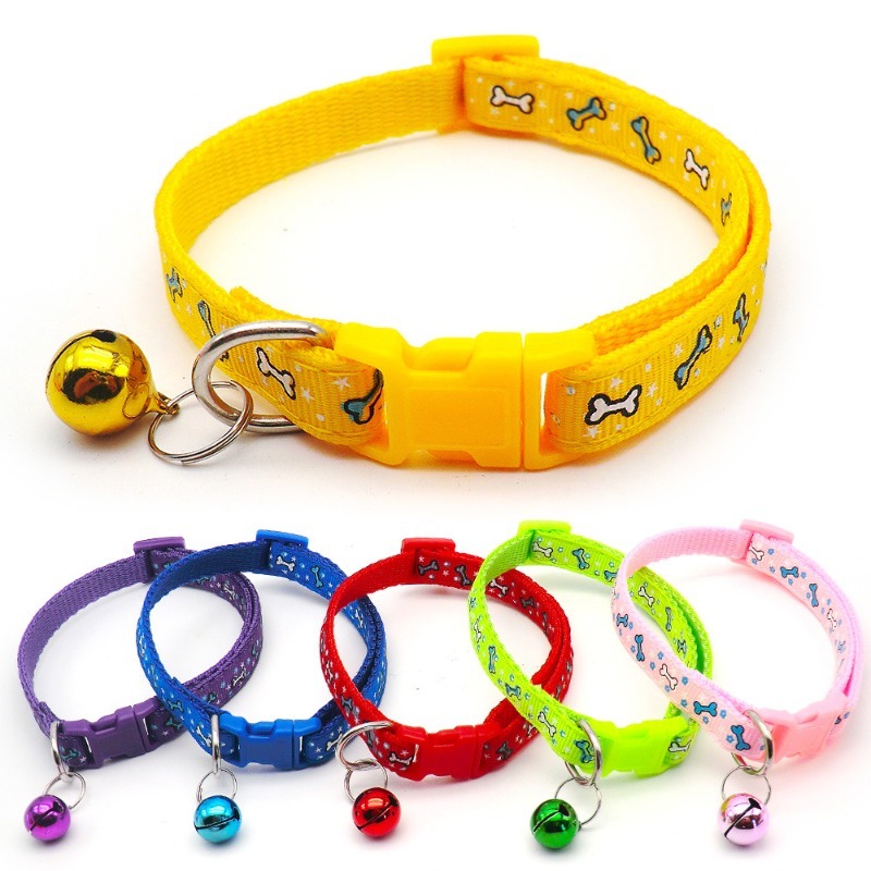 Leopard Print Nylon Pet Collar with Colored Bell