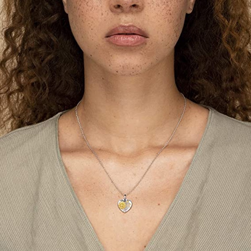 Sunflower Heart Pet Ashes Display Urn Necklace