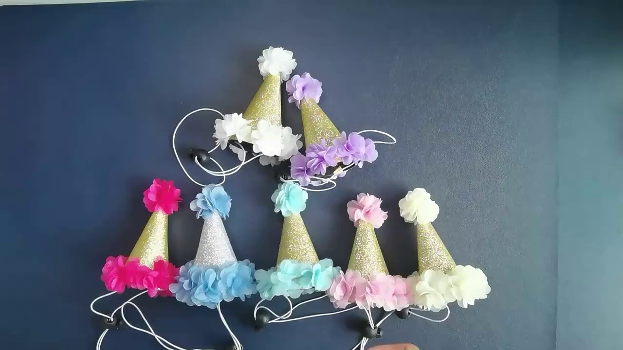 Pet Birthday Hat Adjustable Fur Ball