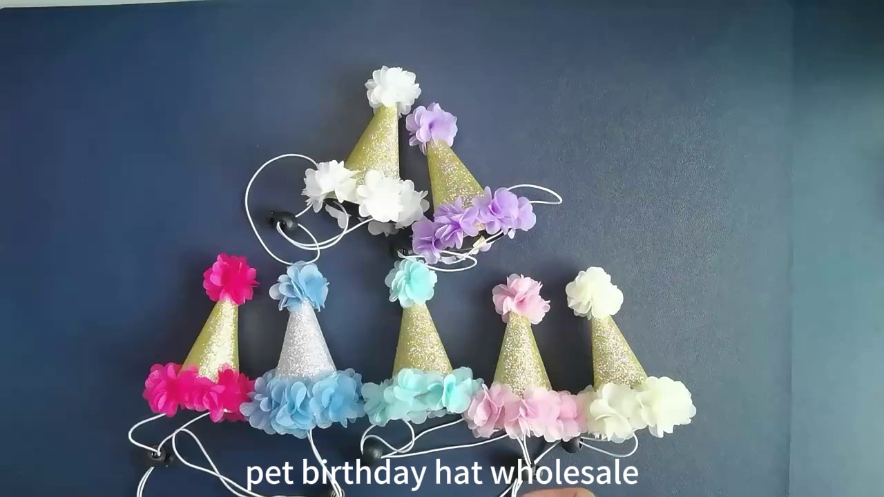 Pet Birthday Hat Adjustable Fur Ball