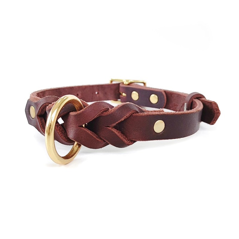 Woven Oxhide Dog Collar with Hook Loop Closure