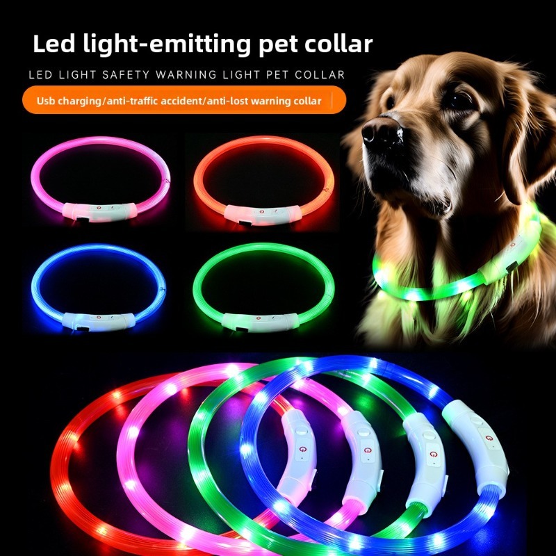 LED Dog Safety Collar USB Rechargeable PVC Night Light