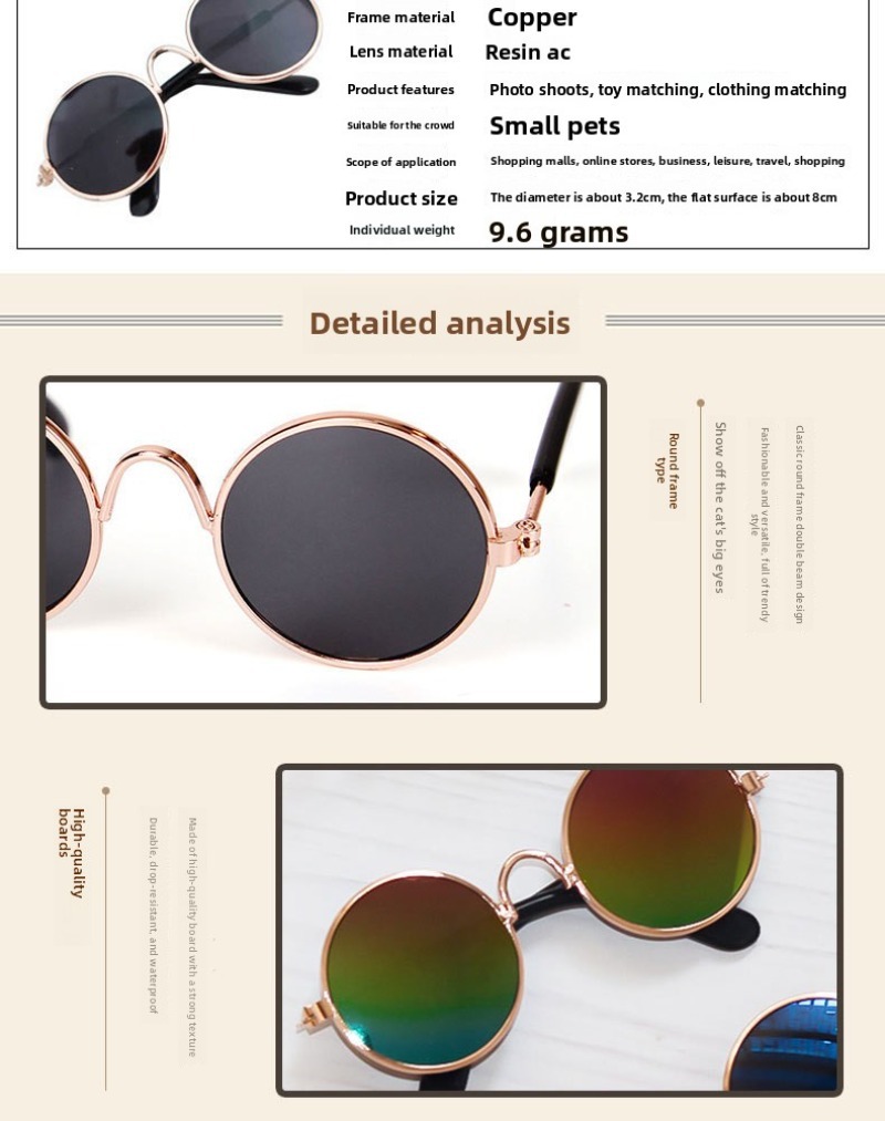 Pet Sunglasses Metal Frame Photo Props