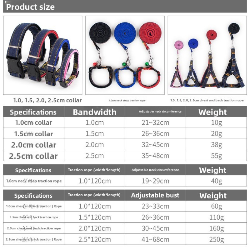 Dog Harness Leash Set Denim Breathable