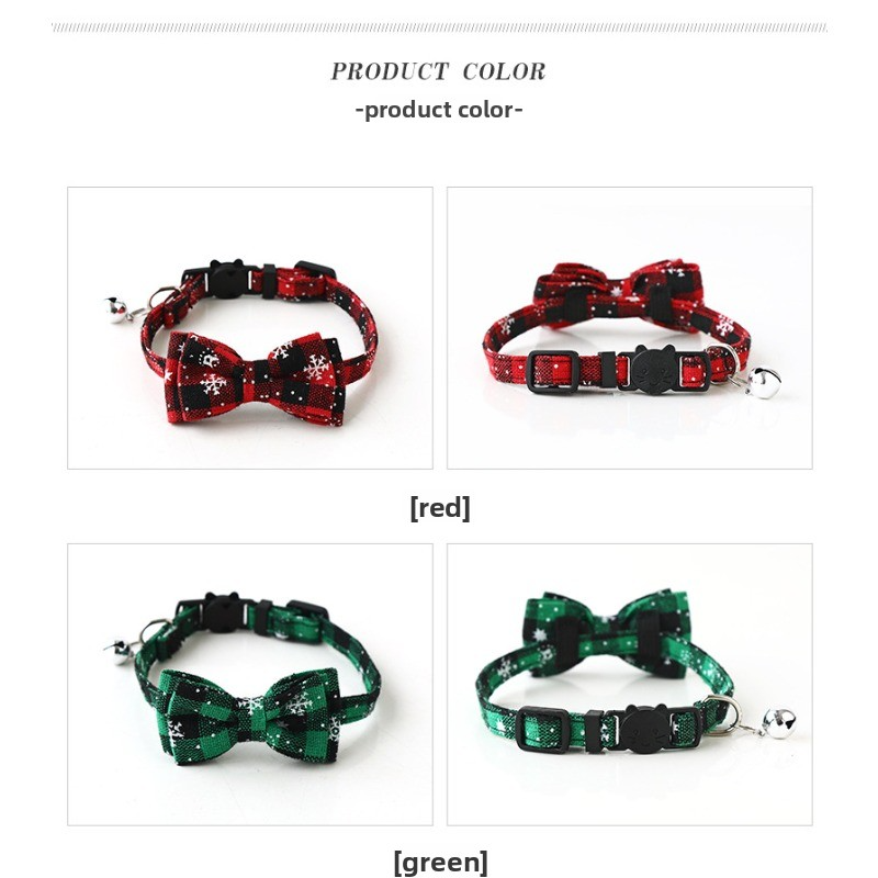 Christmas Striped Pet Collar with Bow Bell Decoration