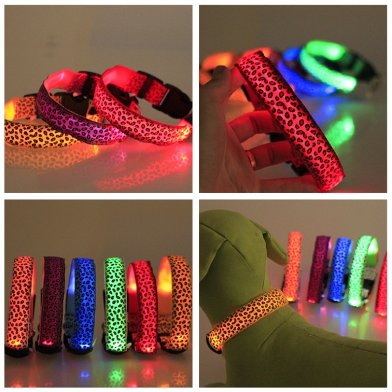 LED Pet Collar Leopard Print Nylon Luminous