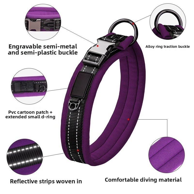 Reflective Adjustable Dog Collar with Metal Ring