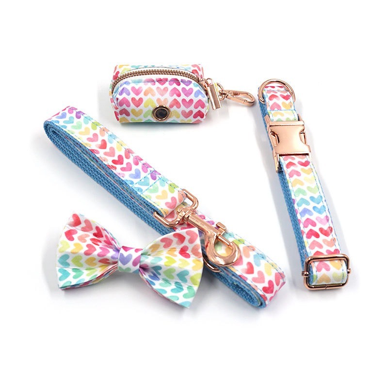 Dog Chest Harness Leash Set Polyester Heart Pattern