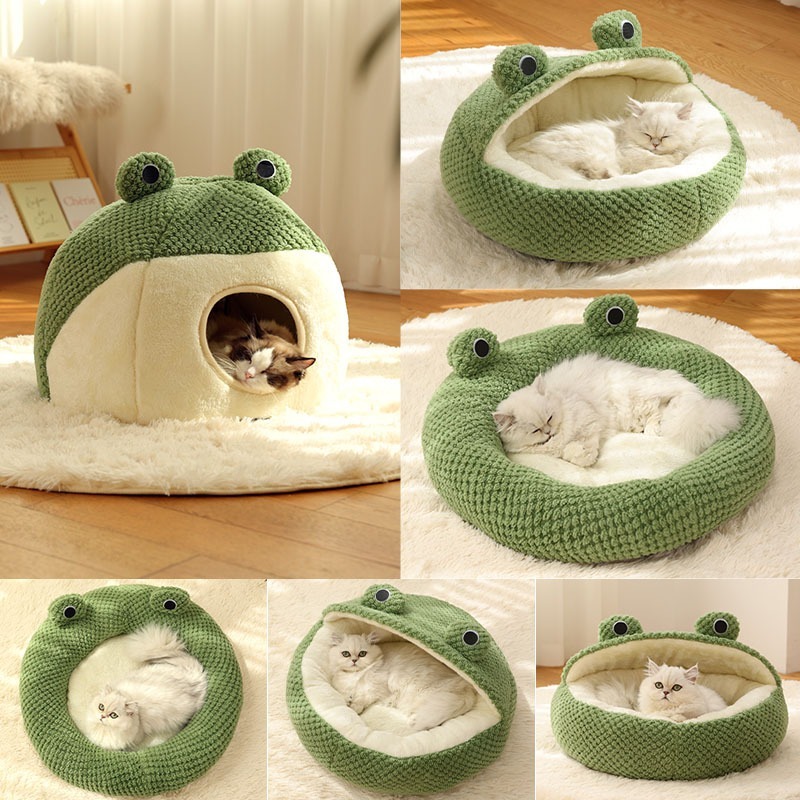 Plush Frog Nest Pet Bed for Cats and Dogs