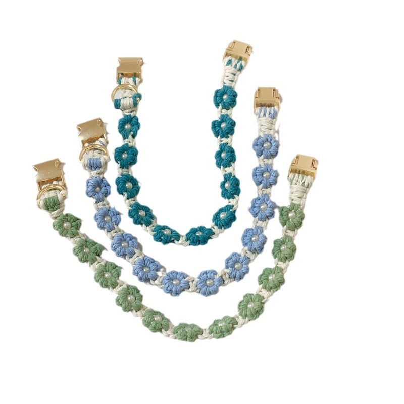 Pet Collar Cotton Rope Pearl Flower Woven