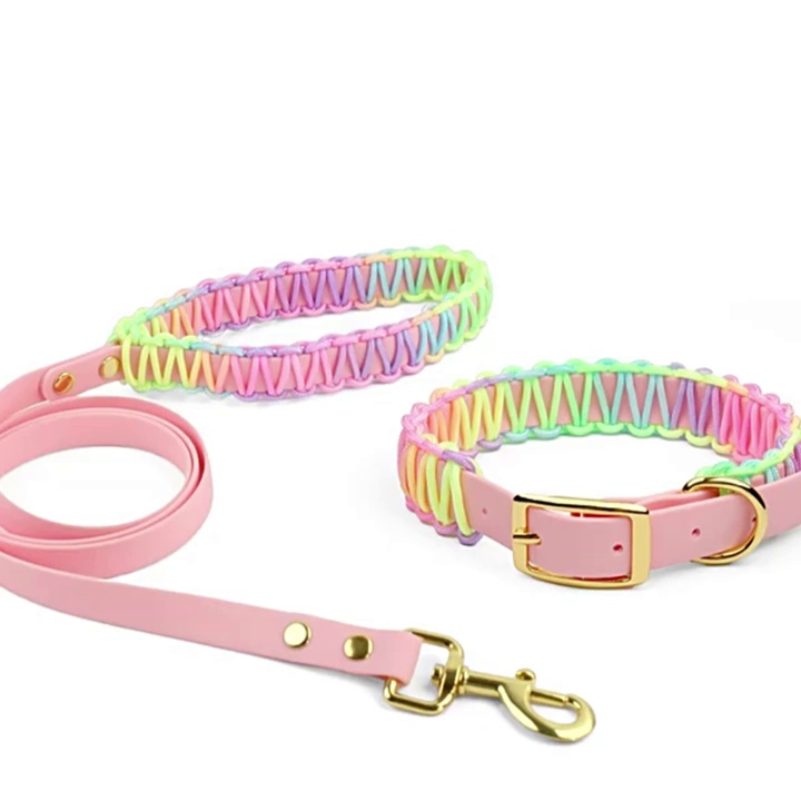 Pet Collar Leash Set PVC Rainbow Color