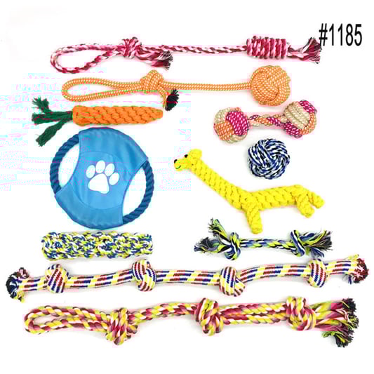 Squeaky Plush Cotton Rope Dog Chew Toy Set