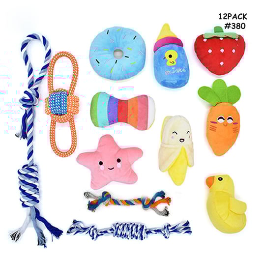 Squeaky Plush Cotton Rope Dog Chew Toy Set