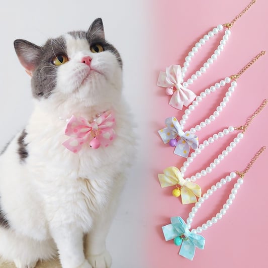 Cat Pearl Bow Necklace Collar Princess Style