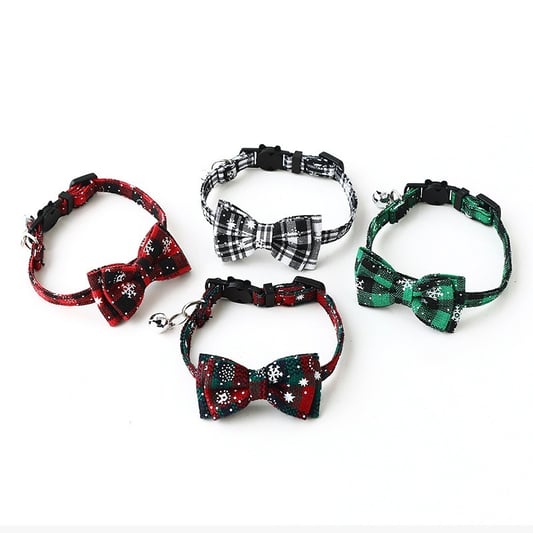 Christmas Striped Pet Collar with Bow Bell Decoration