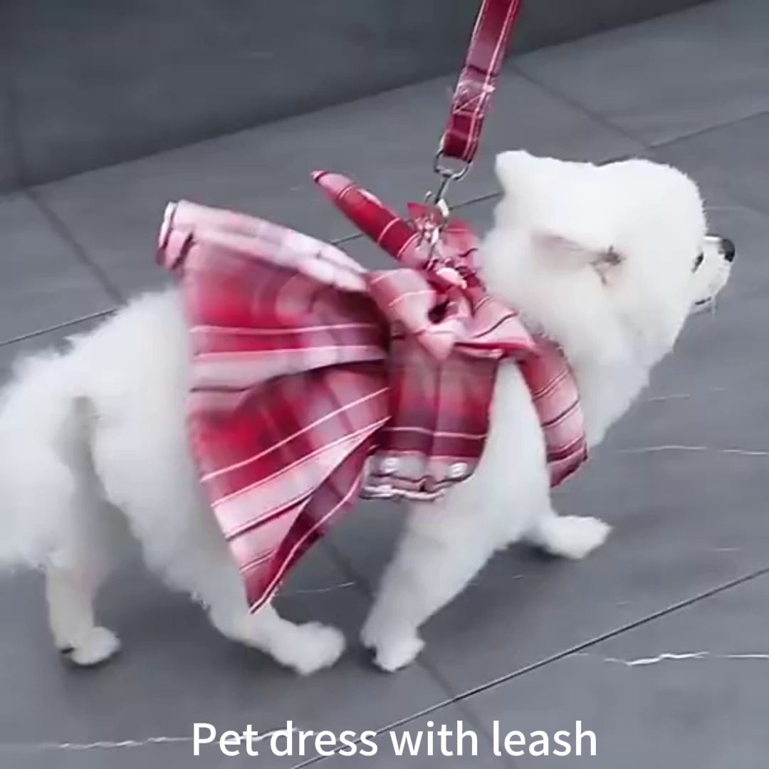 Summer Polyester Pet Harness Vest JK Plaid Skirt