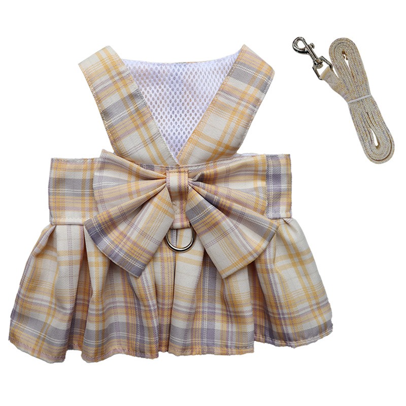 Summer Polyester Pet Harness Vest JK Plaid Skirt