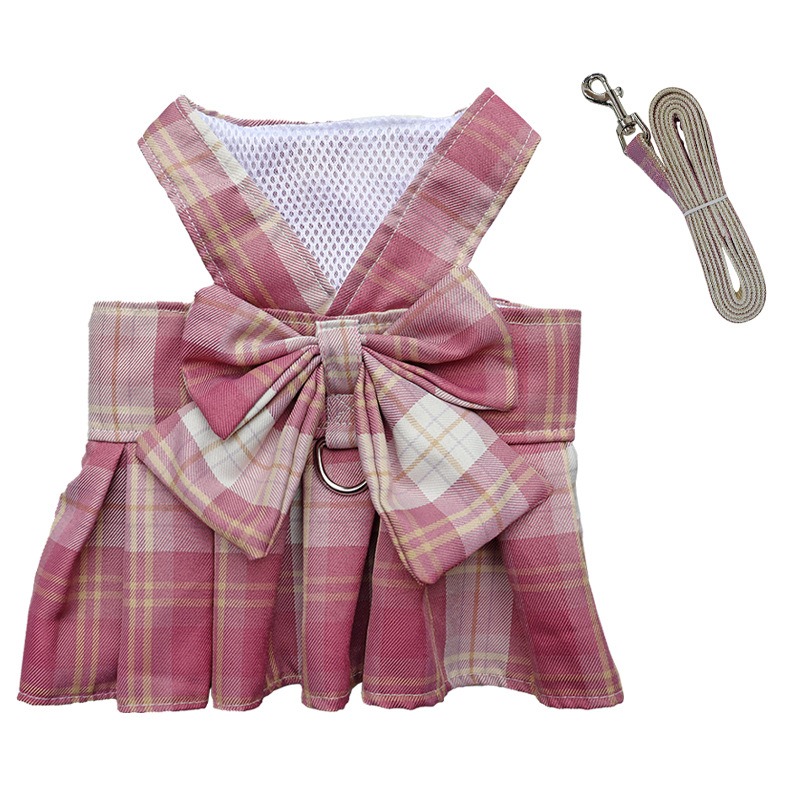 Summer Polyester Pet Harness Vest JK Plaid Skirt