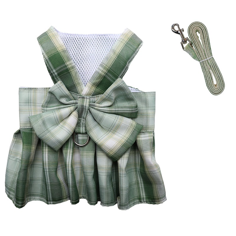 Summer Polyester Pet Harness Vest JK Plaid Skirt