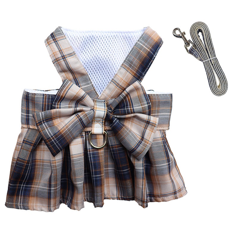 Summer Polyester Pet Harness Vest JK Plaid Skirt