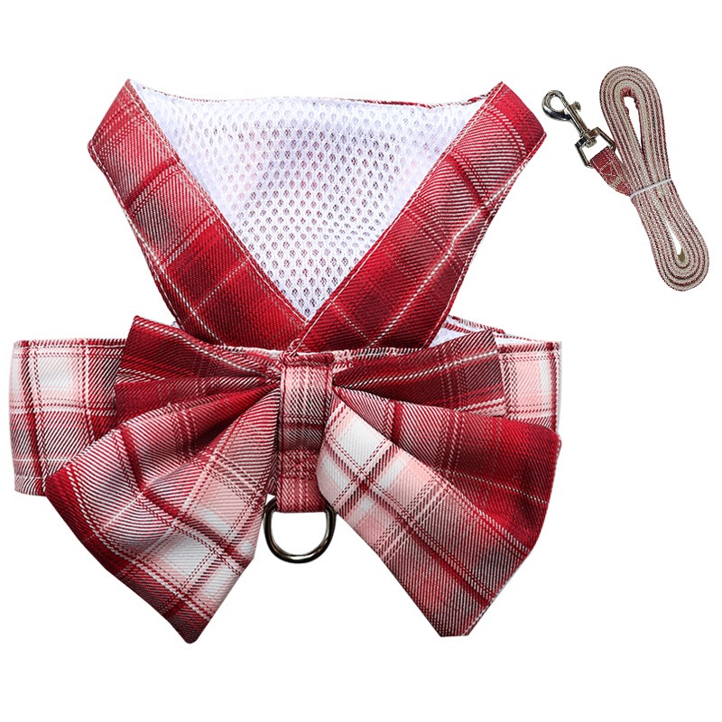 Summer Polyester Pet Harness Vest JK Plaid Skirt