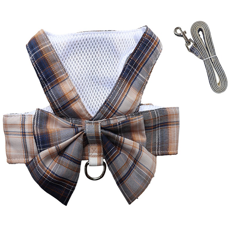Summer Polyester Pet Harness Vest JK Plaid Skirt