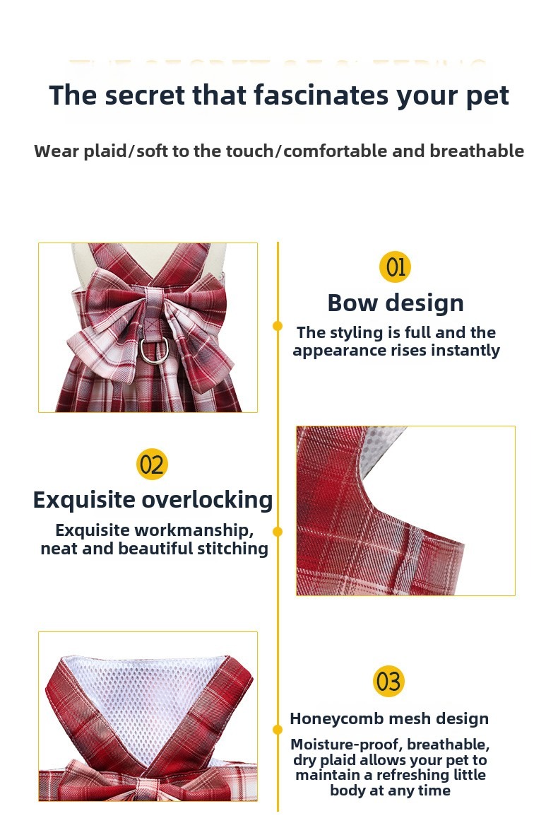 Summer Polyester Pet Harness Vest JK Plaid Skirt