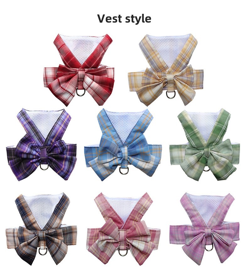Summer Polyester Pet Harness Vest JK Plaid Skirt